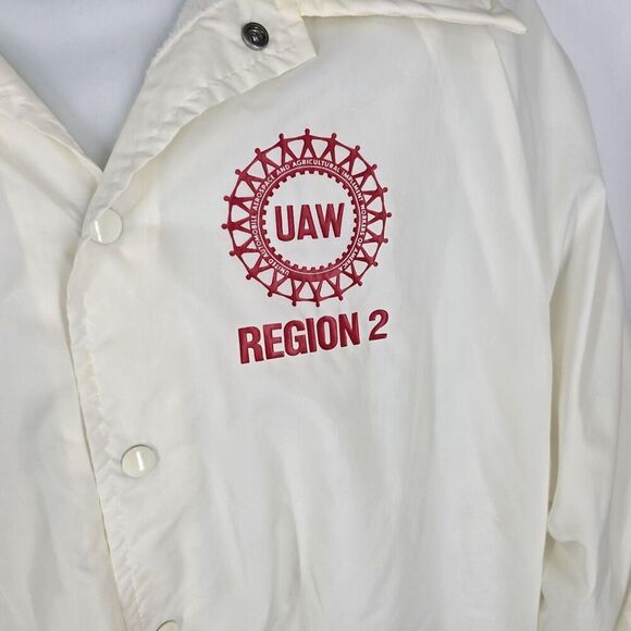 Vintage King Louie Jacket Mens XL White UAW Region 2 Union Snap Front Made USA - Picture 2 of 8